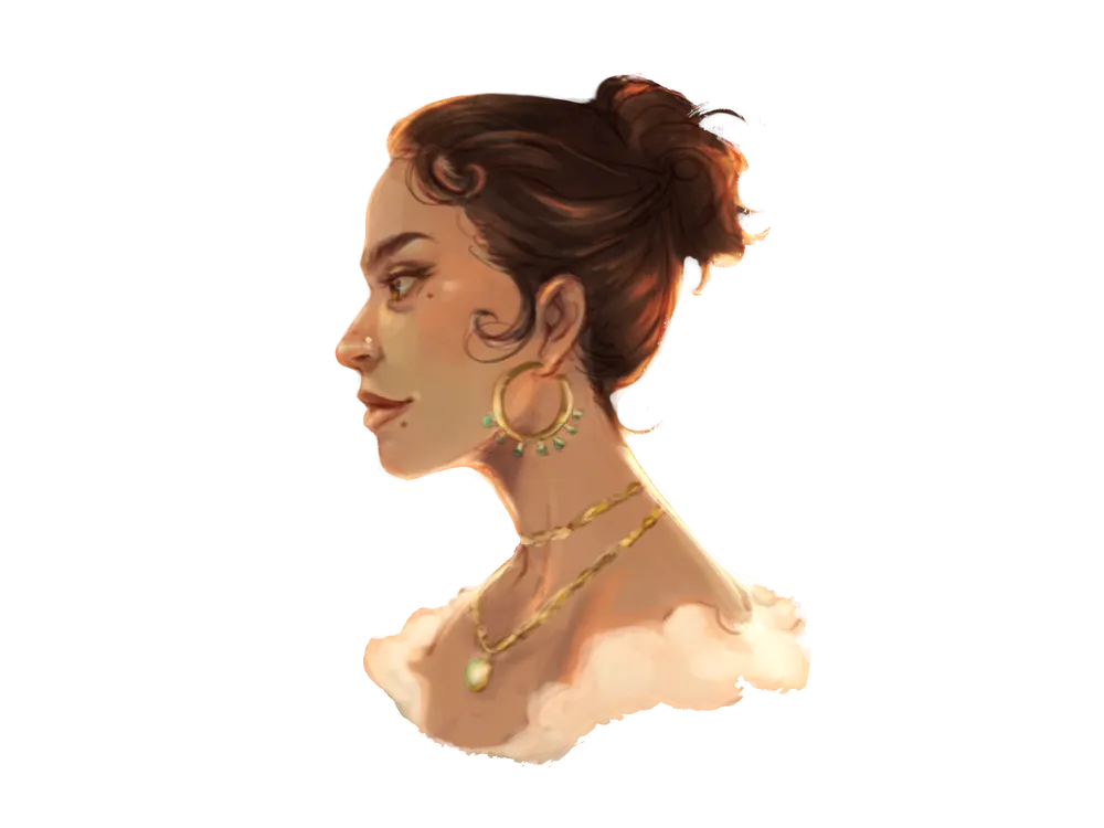 Illustrated side profile of Amiera Helmy